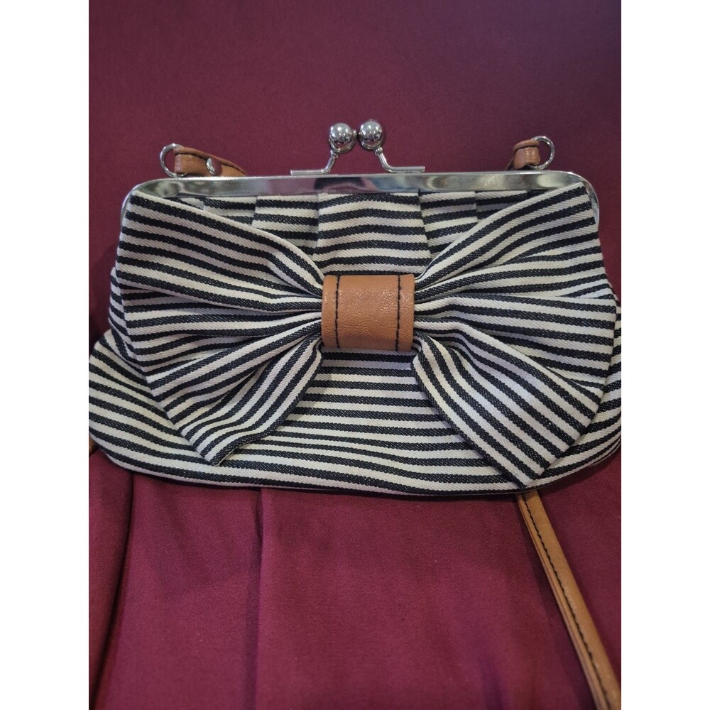 Vintage Y2K American Eagle  Kiss Lock Crossbody Bag Striped Bow Coquette